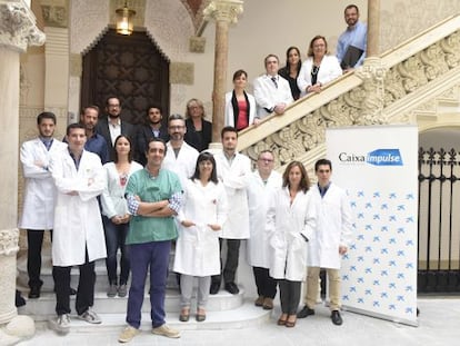 Algunos de los premiados, durante la rueda de prensa de hoy en Barcelona.