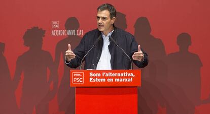 El secretari general del PSOE, Pedro Sánchez, aquest dissabte a Badalona.