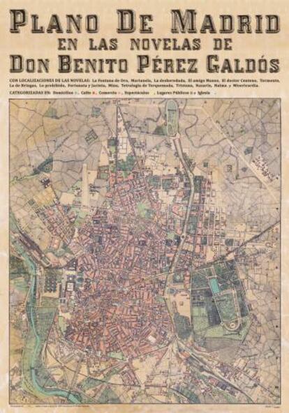 Plano del Madrid de Benito Pérez Galdós.
