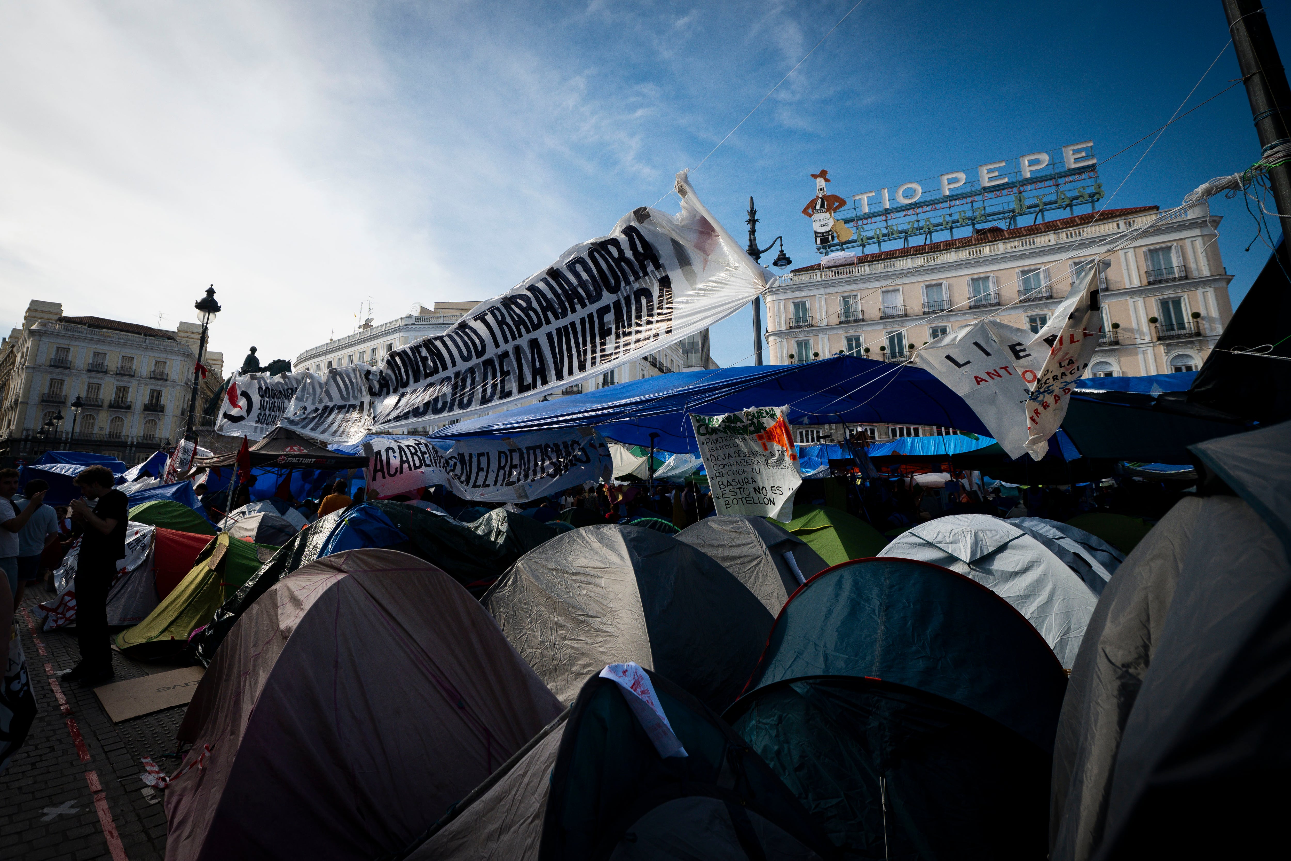 Los acampados en Sol deciden quedarse aunque parte del Sindicato de Inquilinas anuncia su salida progresiva