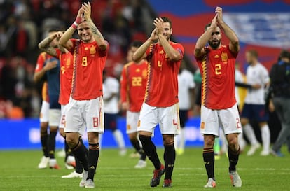 FMA0001. London (United Kingdom), 08/09/2018.- Spain's team react after winning the UEFA Nations League Group 1 soccer match between England and Spain at Wembley Stadium in London, Britain, 08 September, 2018. (España, Londres) EFE/EPA/NEIL HALL