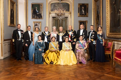 A family photo of the Nordic royal houses during the Golden Jubilee of Carl Gustaf of Sweden, on September 15, 2023. Haakon, Crown Prince of Norway, at right, attended without his wife, Mette Marit, who is on sick leave