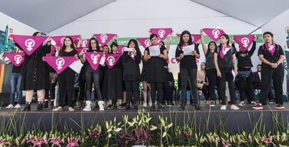 Las escritoras mexicanas, durante su pronunciamiento en la FIL del Zócalo. 