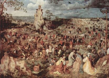 'El camino del monte calvario', Pieter Brueghel el Joven (1602). John Berger utiliza esta pintura en su documental 'Ways of seeing' para ilustrar cómo la reproductibilidad de las obras permite posar nuevas miradas sobre ellas; por ejemplo, más acotadas o descontextualizadas.