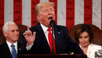 El presidente de Estados Unidos, Donald Trump, este martes, durante su discurso del estado de la Unión.