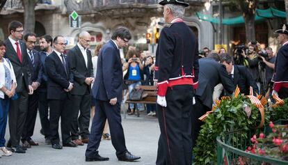 Carles Puigdemont en l'ofrena floral al monument a Rafael Casanova.