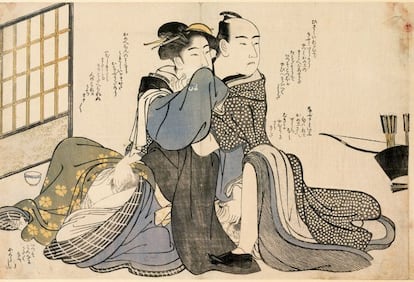 Escena erótica (1789-1801) atribuida a Katsukawa Shuncho.