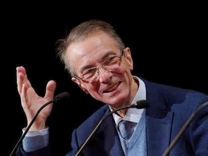 El consejero art&iacute;stico del Teatro Real, Gerard Mortier, durante la presentaci&oacute;n de &#039;Brokeback mountain&#039;.