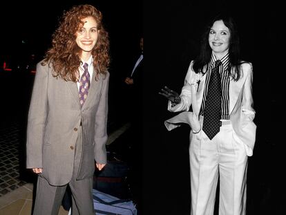 Julia Roberts en los Globos de Oro en 1990 y Diane Keaton en los Oscar en 1976.