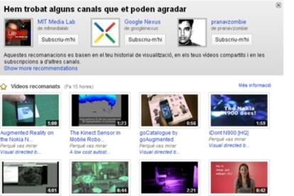 Portada de YouTube en catalán.