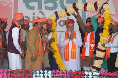 El primer ministro de la India, Narendra Modi, en un acto en Mehsana, en el oeste del país, el 23 de noviembre.