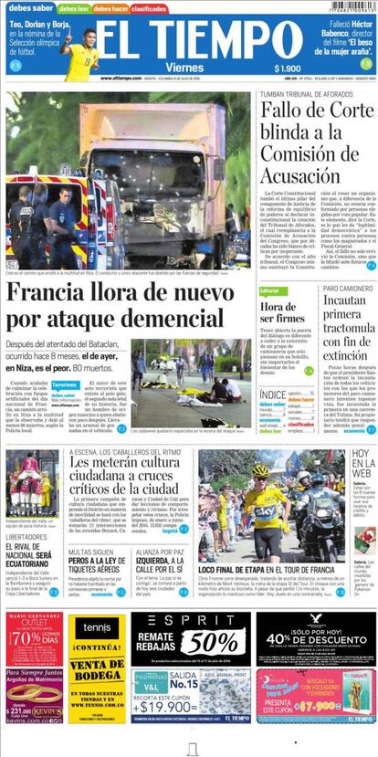 "Francia llora de nuevo por ataque demencial", El Tiempo.