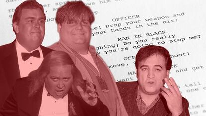 John Candy, Sam Kinison, Chris Farley y John Belushi, los cuatro actores que en algún momento estuvieron relacionados con 'El incomparable Atuk' y fallecieron.