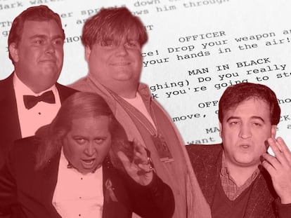 John Candy, Sam Kinison, Chris Farley y John Belushi, los cuatro actores que en algún momento estuvieron relacionados con 'El incomparable Atuk' y fallecieron.