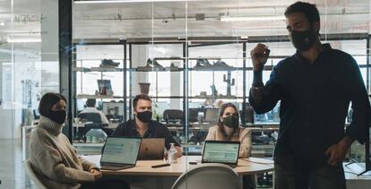 Miembros del equipo de Tropicfeel reunidos en la sede de la compañía.