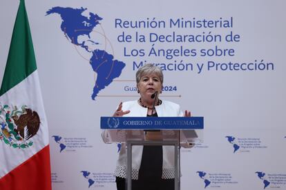 Alicia Bárcenas en la Reunión Ministerial de la Declaración de Los Ángeles sobre Migración y Protección este martes, en Ciudad de Guatemala (Guatemala).