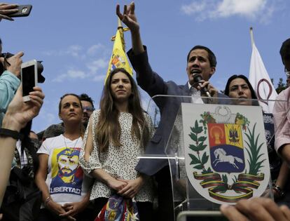 Venezuela's self-declared interim leader Juan Guaidó speaking to supporters last Saturday.