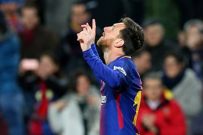 Lionel Messi celebra el primer gol del partido.