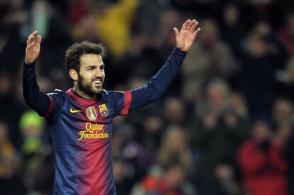 Cesc celebra el cuarto tanto del Barça