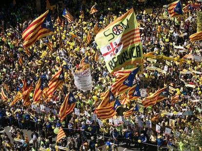 Manifestación para la liberación de los políticos independentistas presos en Barcelona. 