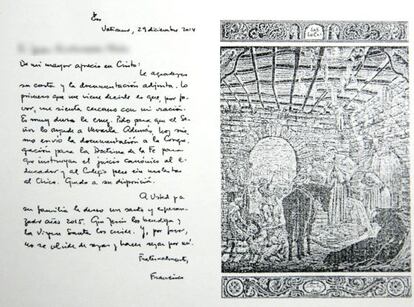 Imagen de la carta que el Papa Francisco envió a los padres del niño.