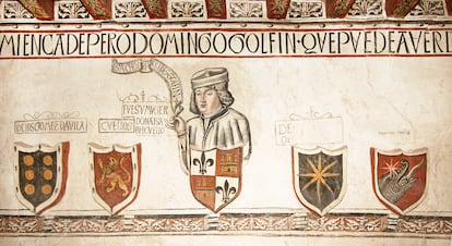 Retrato de Sancho de Paredes Golfín en la sala de armas del palacio de los Golfines de Abajo (Cáceres).
