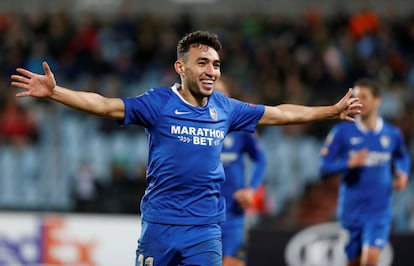 Munir celebra uno de los tres goles que le hizo al Dudelange.