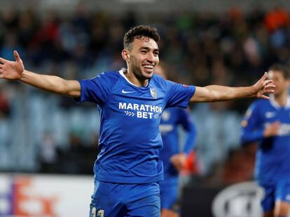 Munir celebra uno de los tres goles que le hizo al Dudelange. 