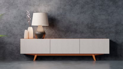 Una mesa de salón con un vinilo que parece un mueble de diseño.