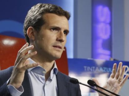 Pablo Casado en la presentación de la campaña del PP.