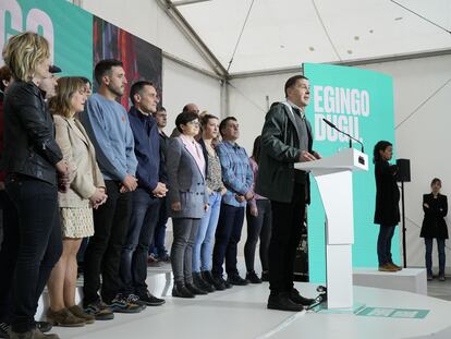 Arnaldo Otegi, este sábado durante un acto electoral en Bilbao.