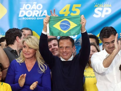 João Doria celebra sua eleição em São Paulo.