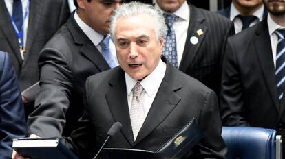 Como novo presidente da Rep&uacute;blica, Michel Temer fez juramento no Congresso Nacional.