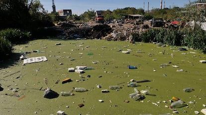 Un lago tóxico, habitual en este barrio argentino.