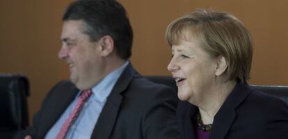 La líder alemana Angela Merkel durante una reunión de este miércoles en la Cancillería en Berlín.