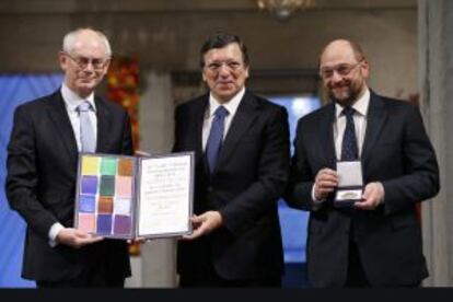 Van Rompuy, Barroso y Schultz recogen el Nobel de la Paz.