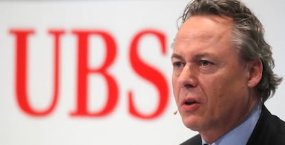 Ralph Hamers, director general de UBS, durante una rueda de prensa en Zurich (Suiza) en febrero. 