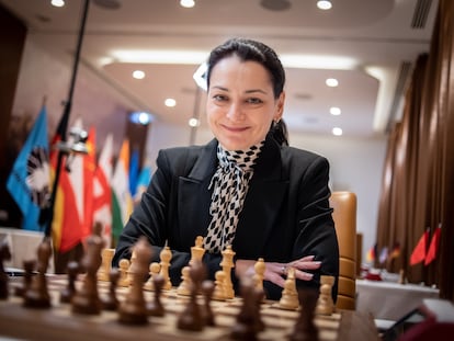 Alexandra Kosteniuk, poco antes de una de las partidas de Múnich