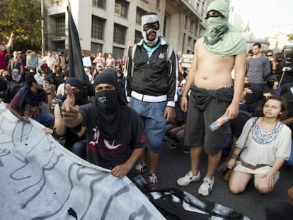 Um grupo de manifestantes em São Paulo.