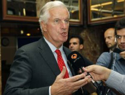 El comisario europeo de Mercado Interior y Servicios, Michel Barnier, ayer en un hotel de Madrid.