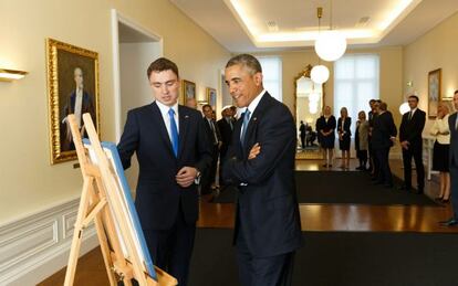 El presidente Obama durante su encuentro con el primer ministro de Estonia, Taavi Roivas. 