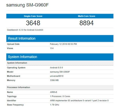 Resultados del Exynos 9810 en el test de rendimiento