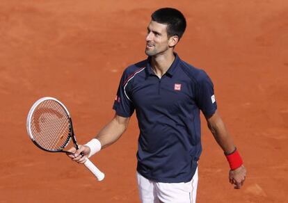 Djokovic celebra la victoria tras el partido.