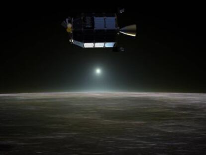 Recreaci&oacute;n de la nave LADEE sobre la Luna.