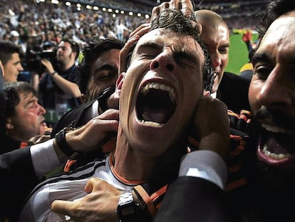 La celebración de Bale después de marcar el 2-1 en Lisboa en la prórroga.