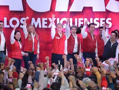 El gobernador del Estado de México, Alfredo del Mazo, celebra su triunfo tras las elecciones de 2017.
