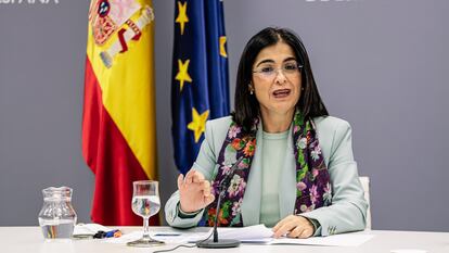 La ministra de Sanidad, Carolina Darias, en rueda de prensa.