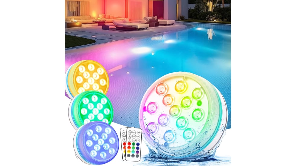 Lote de cuatro luces led sumergibles para la piscina.