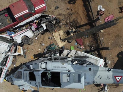Imagen de la zona donde se desplomó un helicóptero sobre un capamento de daminificados.