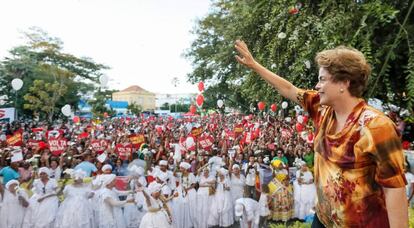 Dilma em ato em Teresina, na sexta 15.